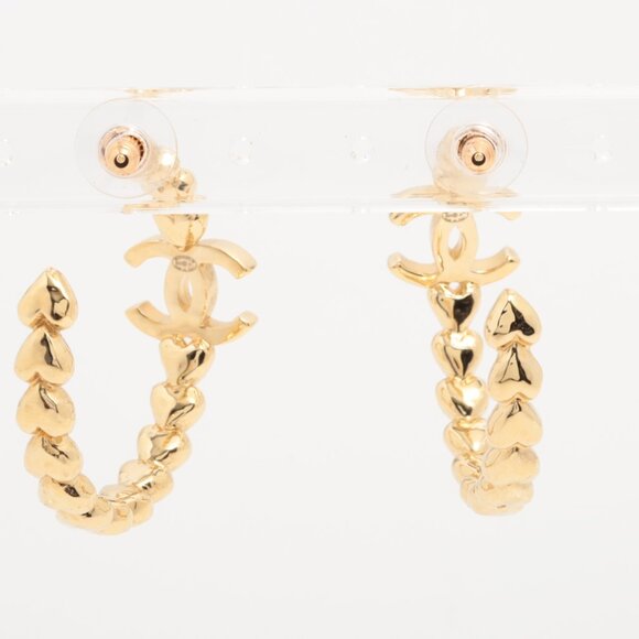 #103 - Chanel Crystal Heart CC Hoop Earrings Gold - Picture 13 of 16